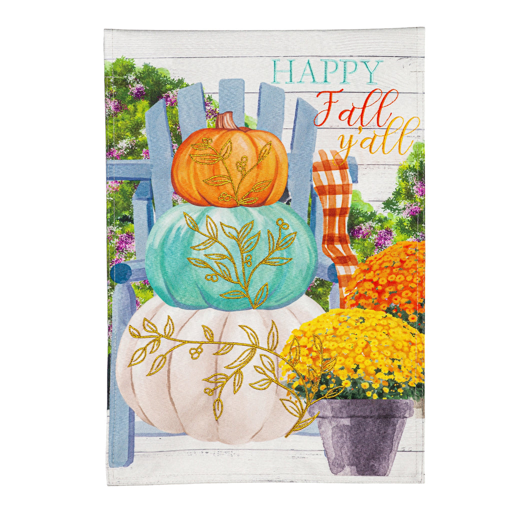 Happy Fall Stacked Pumpkins Garden Linen Flag - Monogram Market