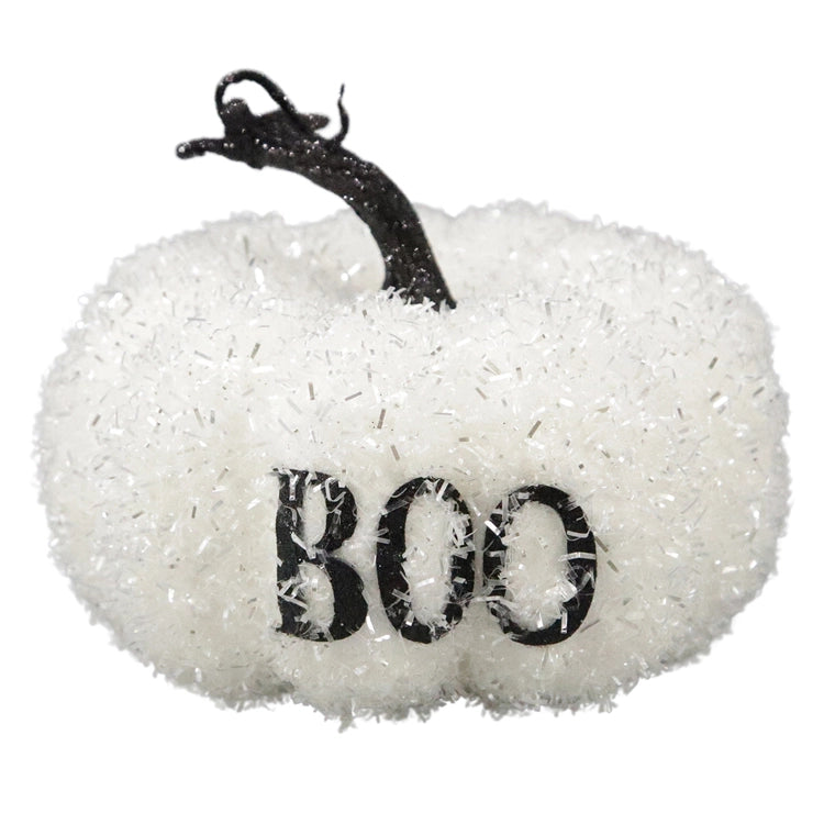 White Fuzzy BOO Halloween Pumpkin, 6" - Monogram Market