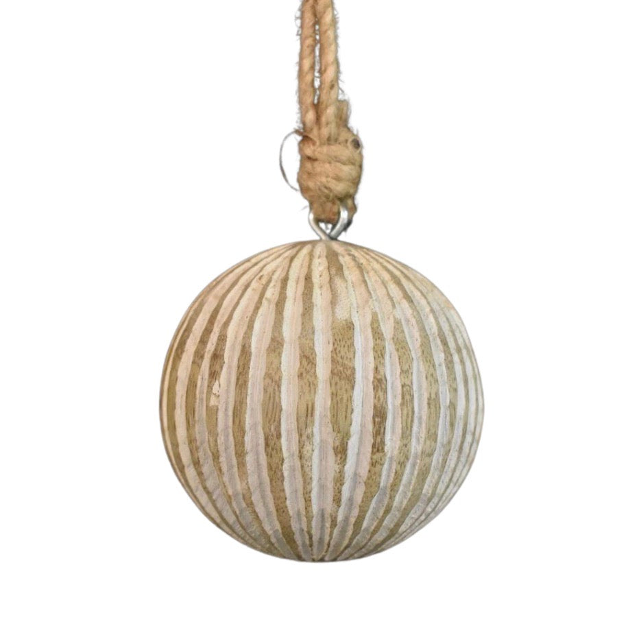 Carved Mango Wood Ball Ornament, 2.5" - Monogram Market