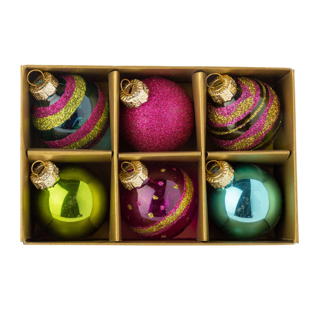 Set of 6 Bright Mini Ball Ornaments, 1.5" - Monogram Market