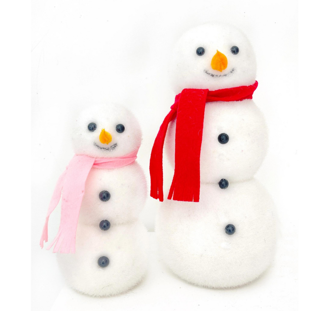 Flocked Snowman Decoration - Red & Pink - Monogram Market