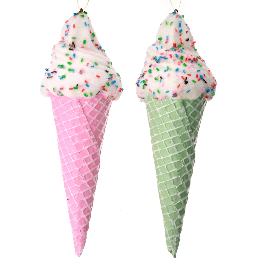 Ice Cream Cone Ornaments - Pink & Green, 7" - Monogram Market