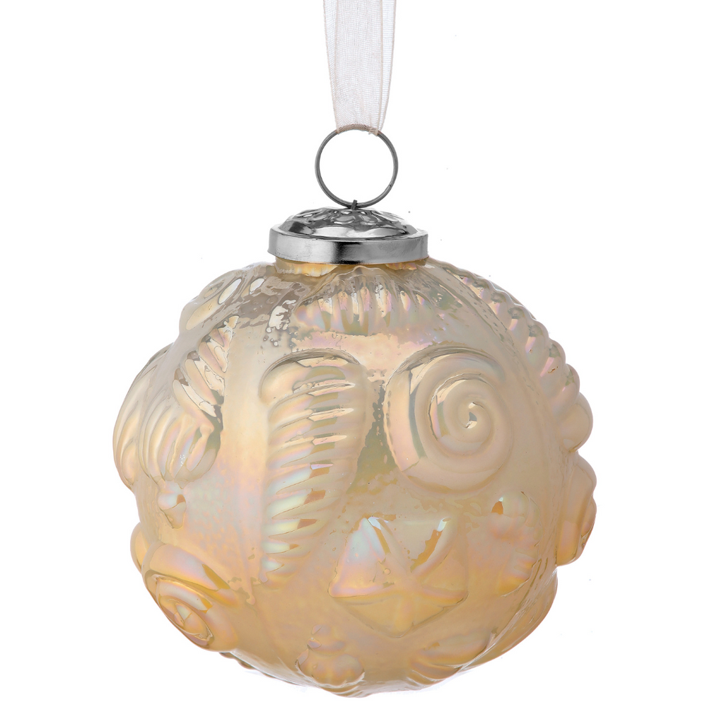 Glass Embossed Shell Ornament - Ivory/Gold, 4" - Monogram Market