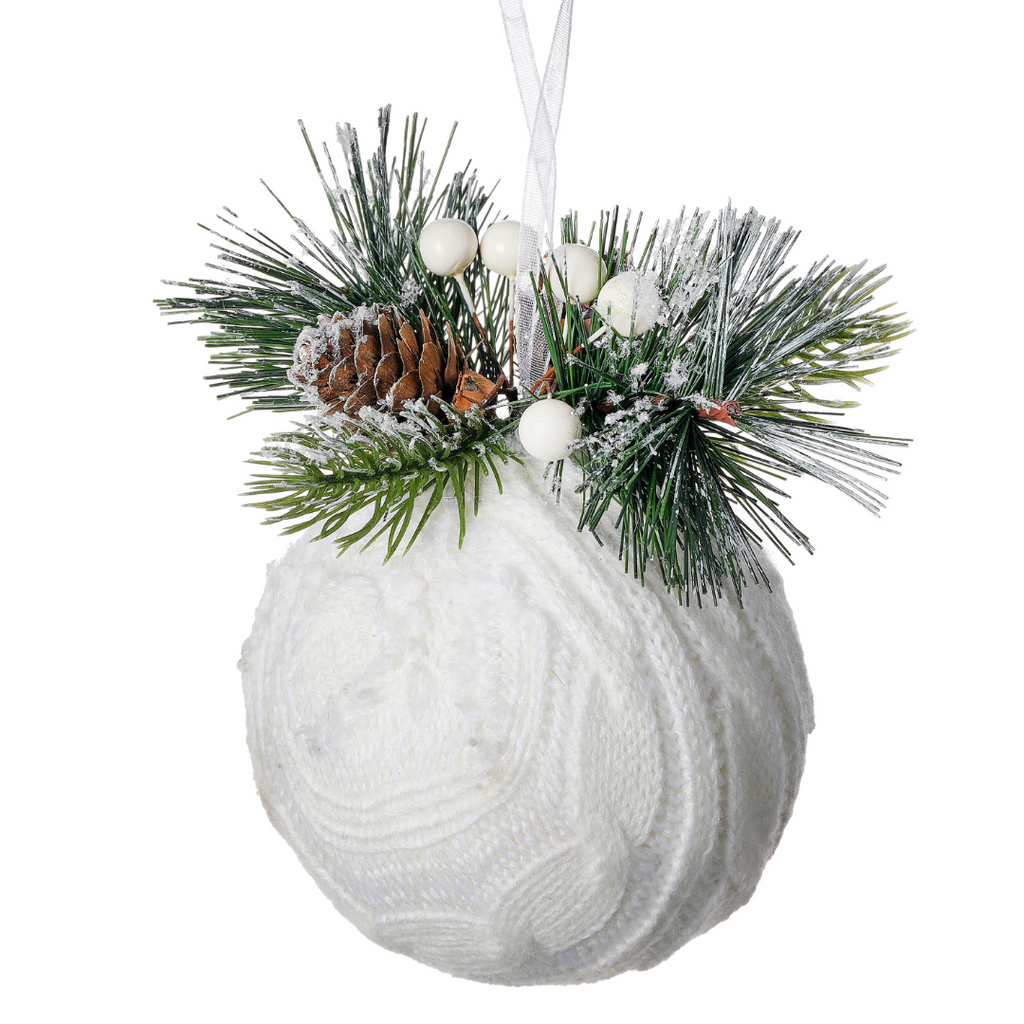 Sweater Ball Ornament with Greenery, 4" - Monogram Market