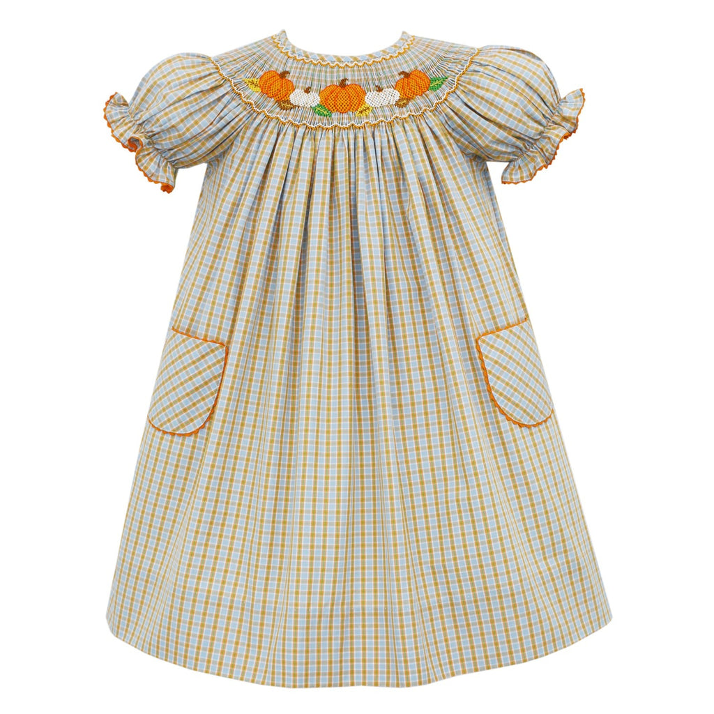 Anavini - Blue & Orange Plaid Pumpkins Bishop Dress - Monogram Market