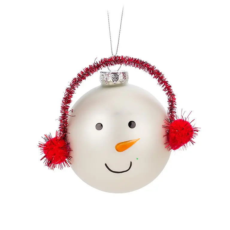 Snowman with Earmuffs Ball Ornament, 4" - Monogram Market