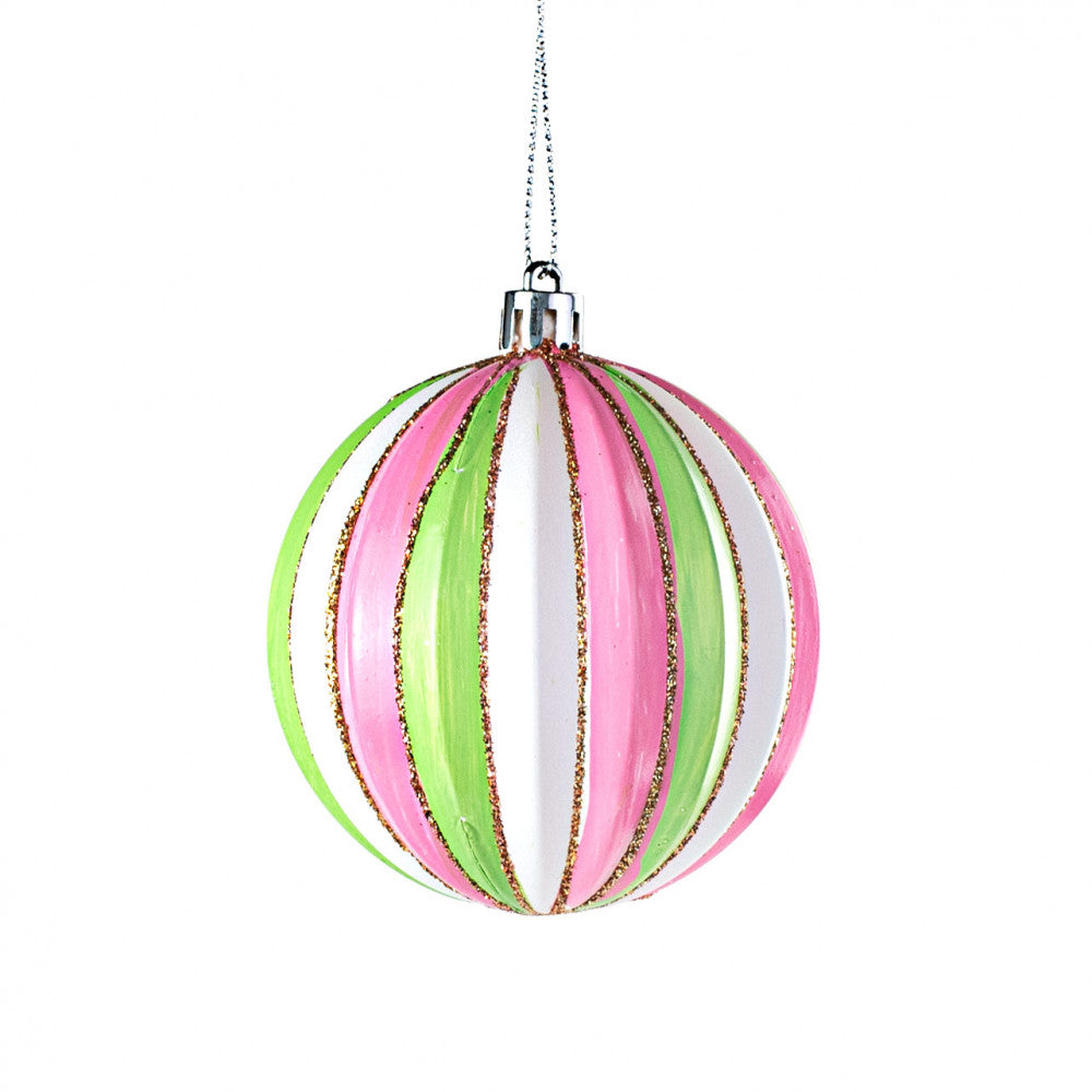 Sweet Stripe Ball Ornament - Pink & Green, 3" - Monogram Market