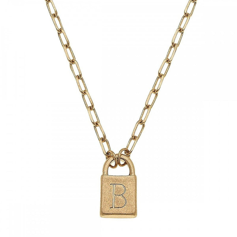 Initial Padlock Pendant Necklace, Worn Gold - Monogram Market