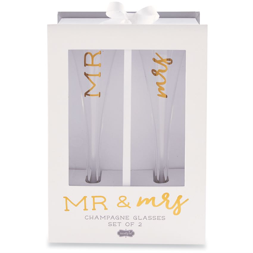 Mud Pie Mr. & Mrs. Champagne Flutes - Monogram Market