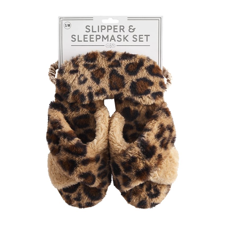 Mud Pie Leopard Slippers Sleep Mask Set Monogram Market