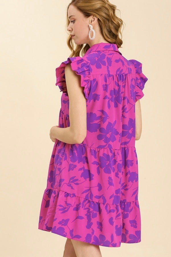 Umgee - Floral Print Tiered Dress, Magenta Mix - Monogram Market