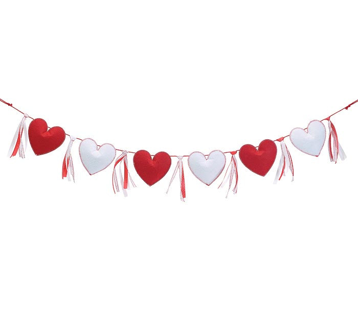 Red and White Felt Heart Garland - Monogram Market