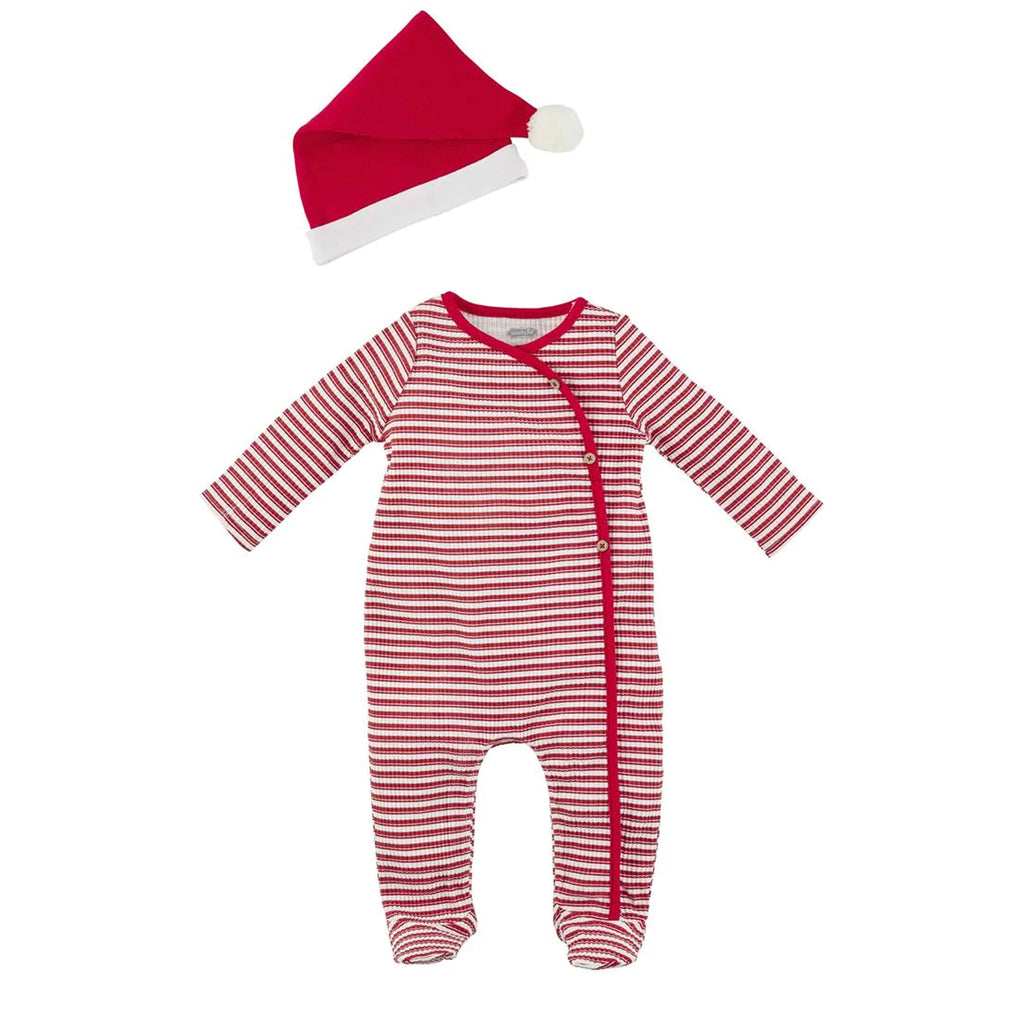 Mud Pie Baby - Christmas Striped Sleeper & Hat Set - Monogram Market