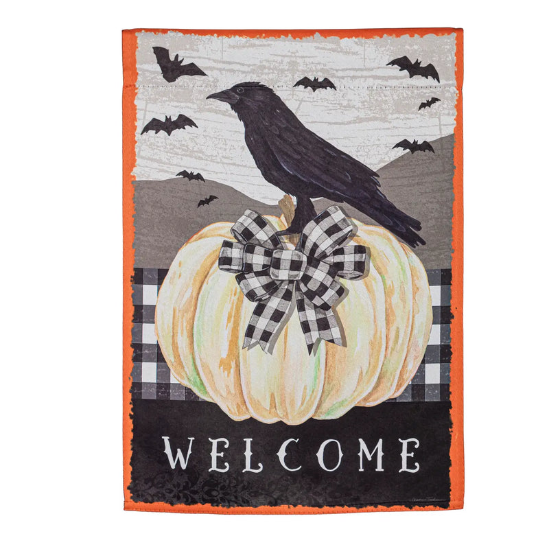 White Pumpkin with Black Crow Garden Suede Flag - Monogram Market