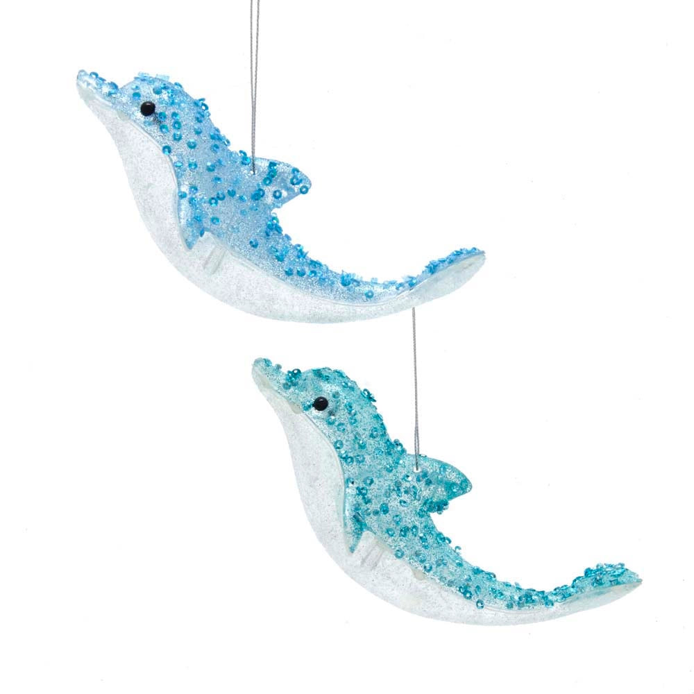 Glitter Dolphin Ornaments - Blue & Teal, 6" - Monogram Market