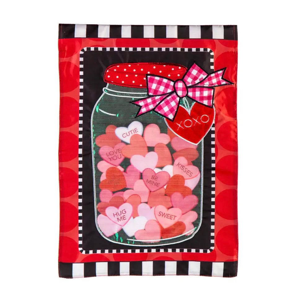 Mason Jar of Hearts Valentine's Day Garden Appliqué Flag - Monogram Market