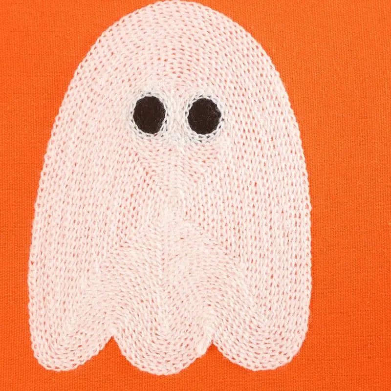 Ghost Embroidered Halloween Pillow, Orange - Monogram Market