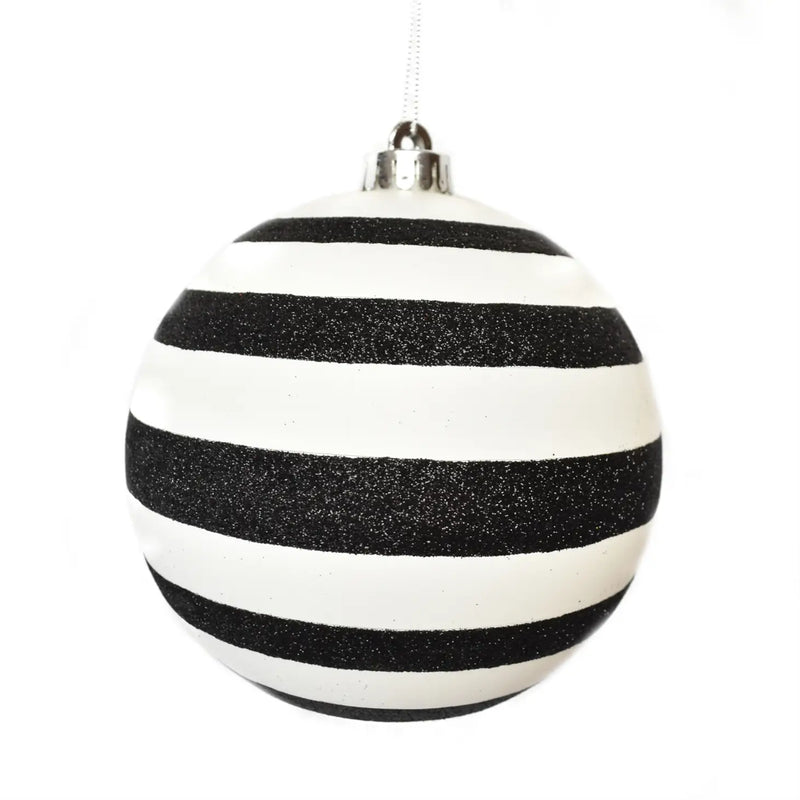 Glitter Stripe Ball Ornament - Black & White, 4" - Monogram Market