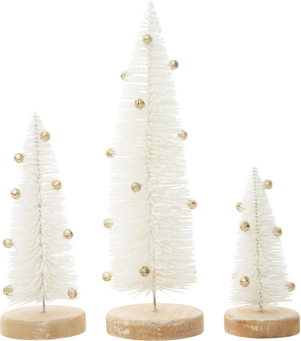 White Bottle Brush Trees with Gold Bells - Monogram Market