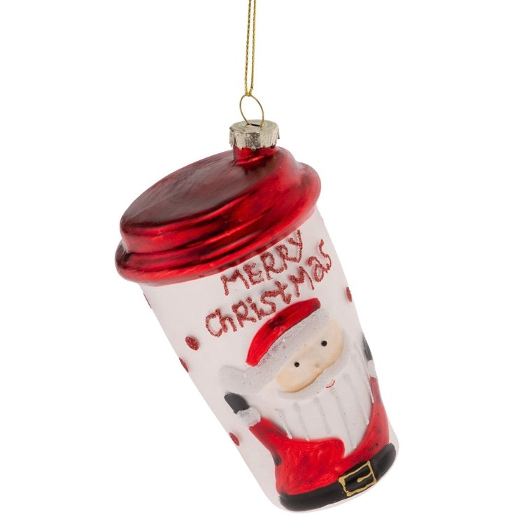 Glass Santa Christmas Coffee Cup Ornament, 8" - Monogram Market