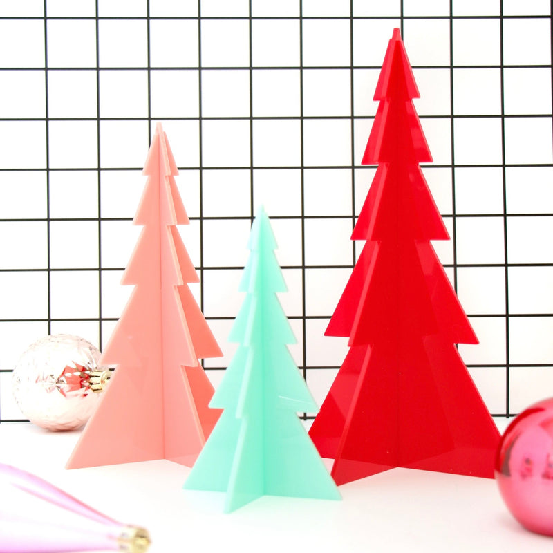 Acrylic Christmas Trees - Red, Light Pink & Mint - Monogram Market