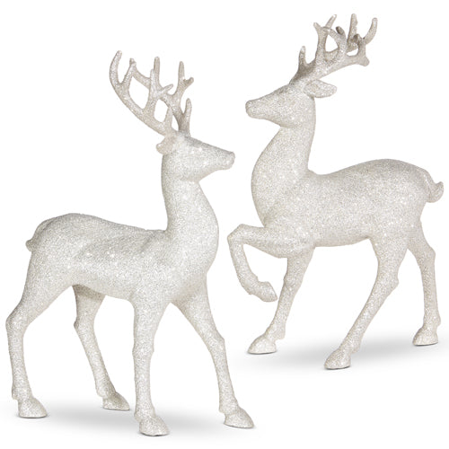 RAZ - White Glittered Reindeer, 12.75"
