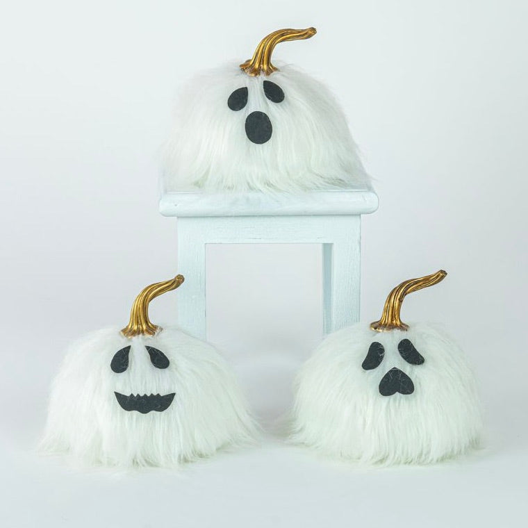 Furry Ghost Tabletop Pumpkins - Monogram Market