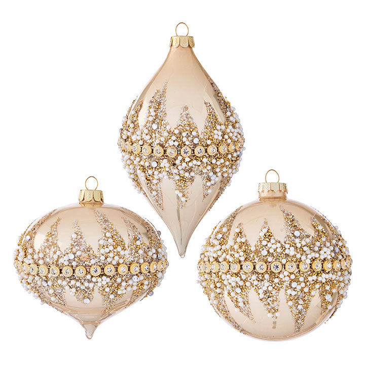 RAZ - Gold Beaded Glass Ornaments, 4-6" - Monogram Market