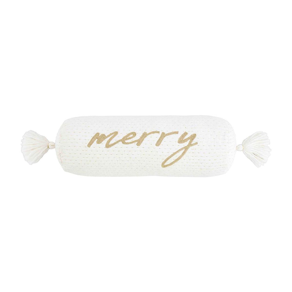 Mud Pie - Merry Velvet Bolster Pillow with Tassels, 24"