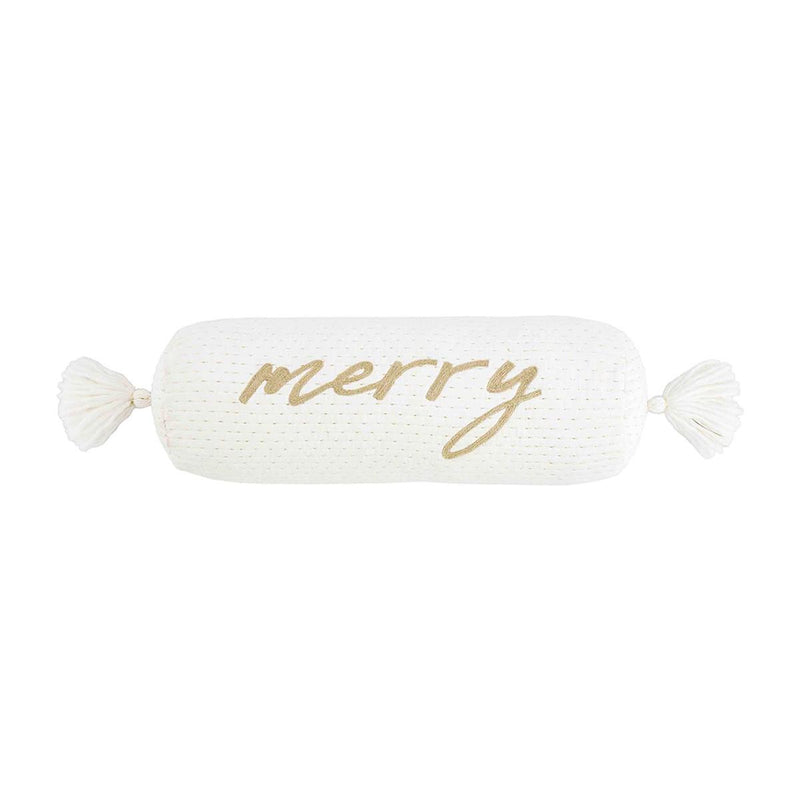 Mud Pie - Merry Velvet Bolster Pillow with Tassels, 24" - Monogram Market