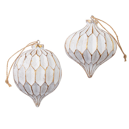 RAZ - White & Gold Textured Finial Ornaments, 4.5" - Monogram Market