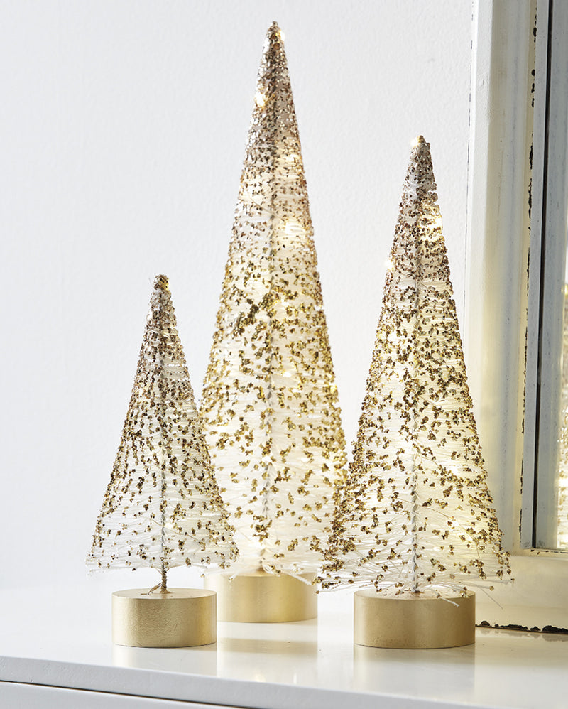 RAZ - Lighted Bottle Brush Trees with Gold Glitter - Monogram Market