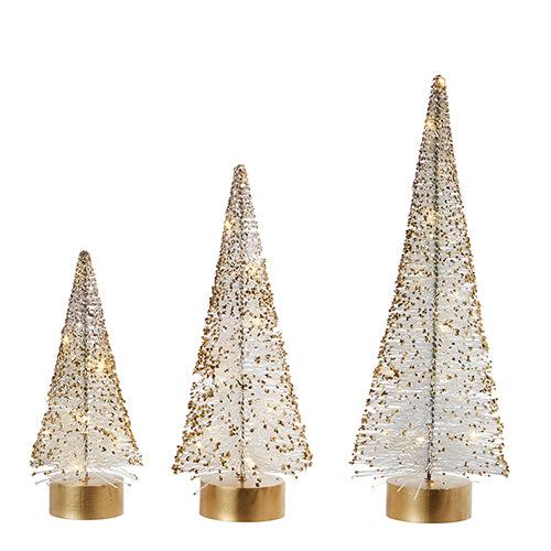 RAZ - Lighted Bottle Brush Trees with Gold Glitter - Monogram Market