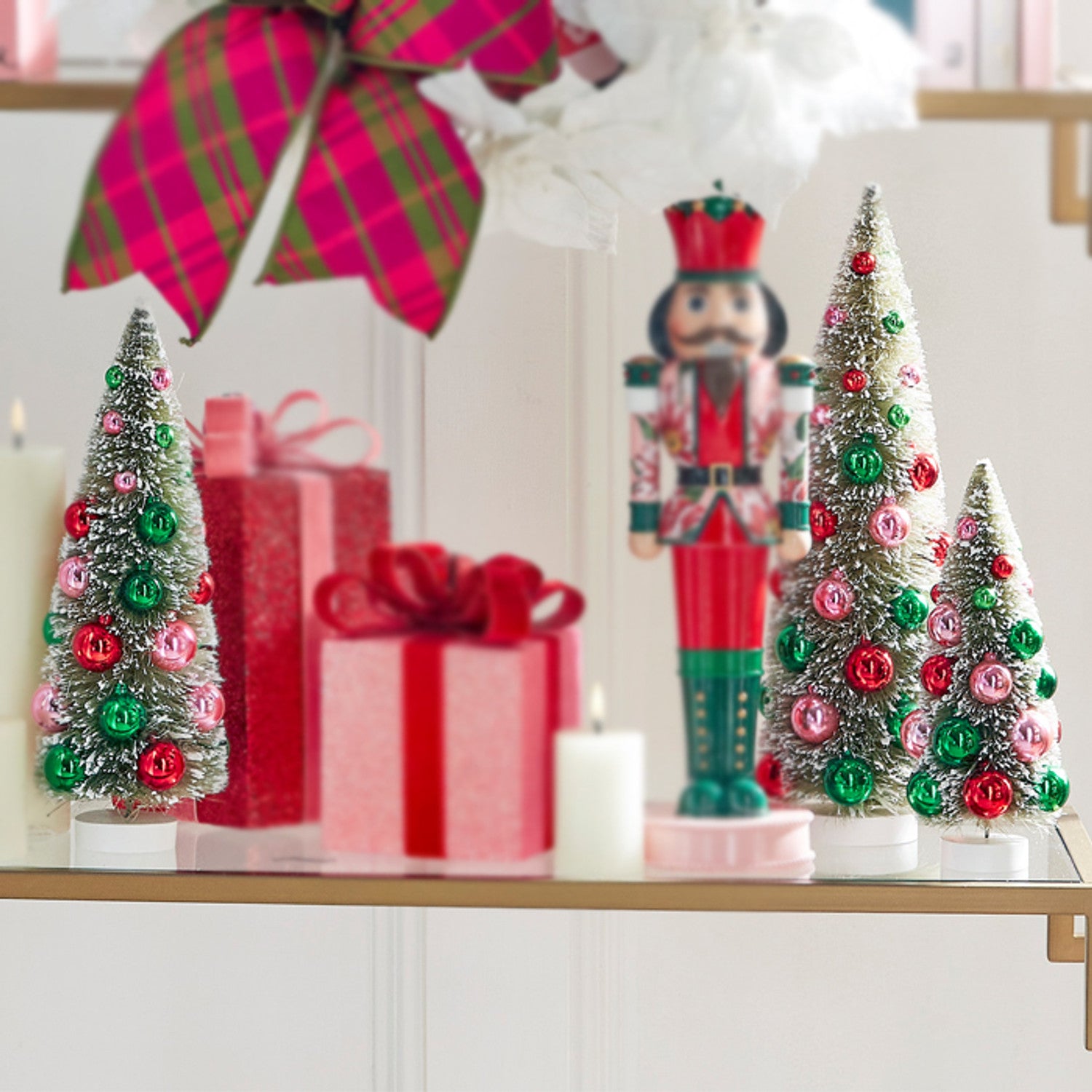 Snowy Bottle Brush Trees with Ornaments - Thumbnail 3