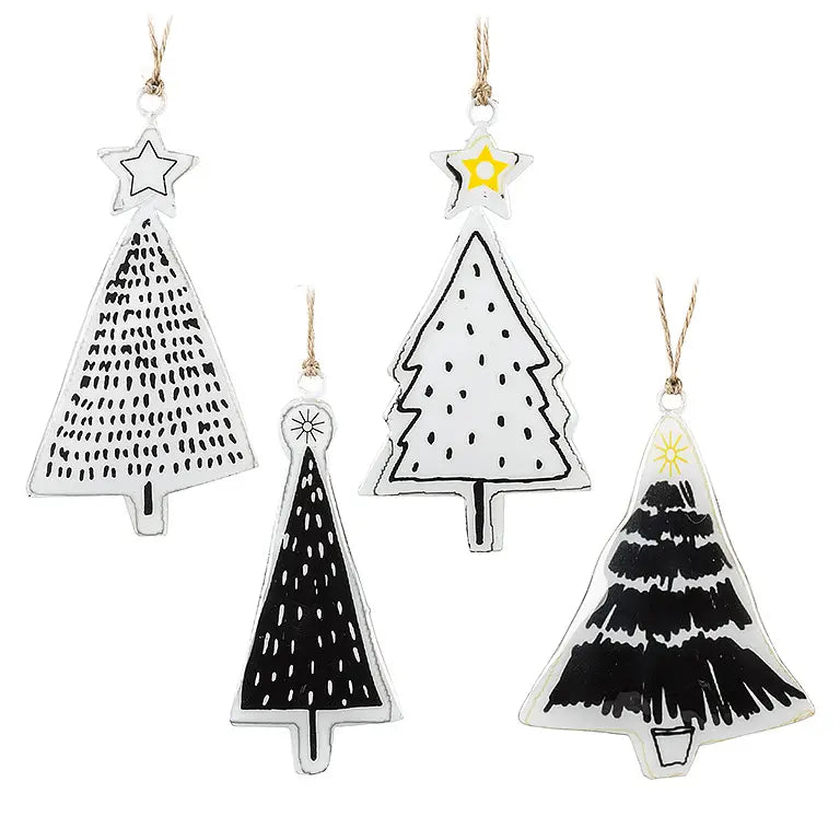 Modern Christmas Tree Ornaments - Black & White, 4" - Monogram Market