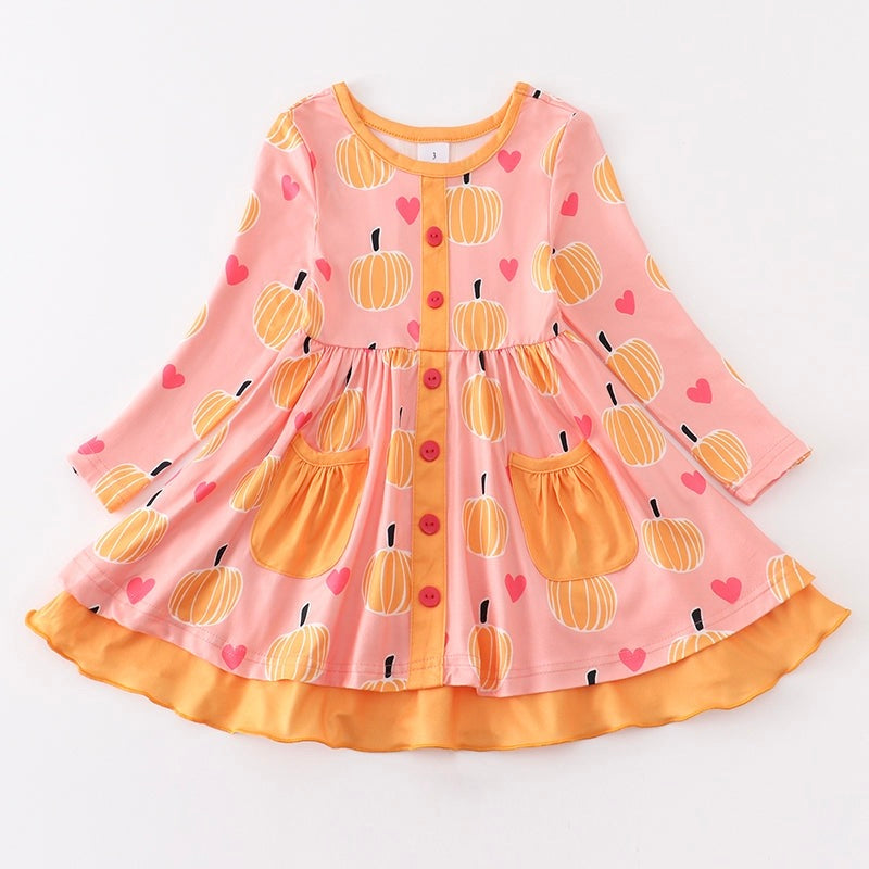 pink pumpkin dress Pink Pumpkin Smocked Dress with Scalloped Collar