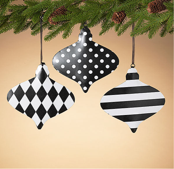 Oversized Metal Christmas Ornaments - Black and White, 8.6”H