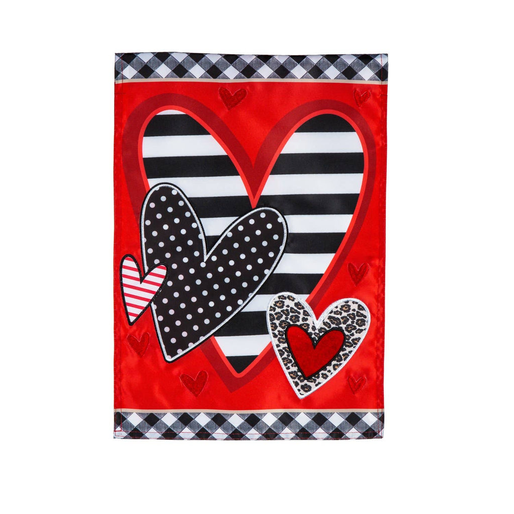 Patterned Heart Valentine's Day Garden Appliqué Flag - Monogram Market