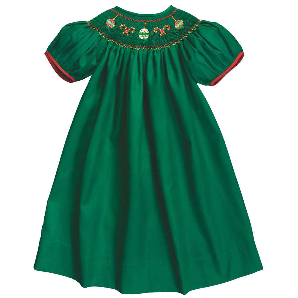 Rosalina - Candy Cane and Ornament Green Bishop Dress 2T Rosalina - Candy Cane and Ornament Green Bishop Dress 2T