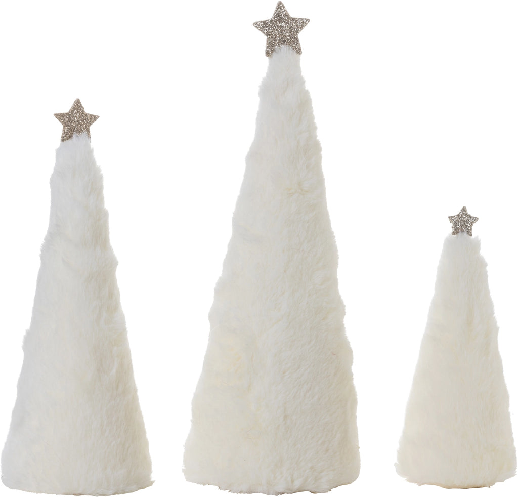 Plush Holiday Cone Trees, Off-White - Monogram Market