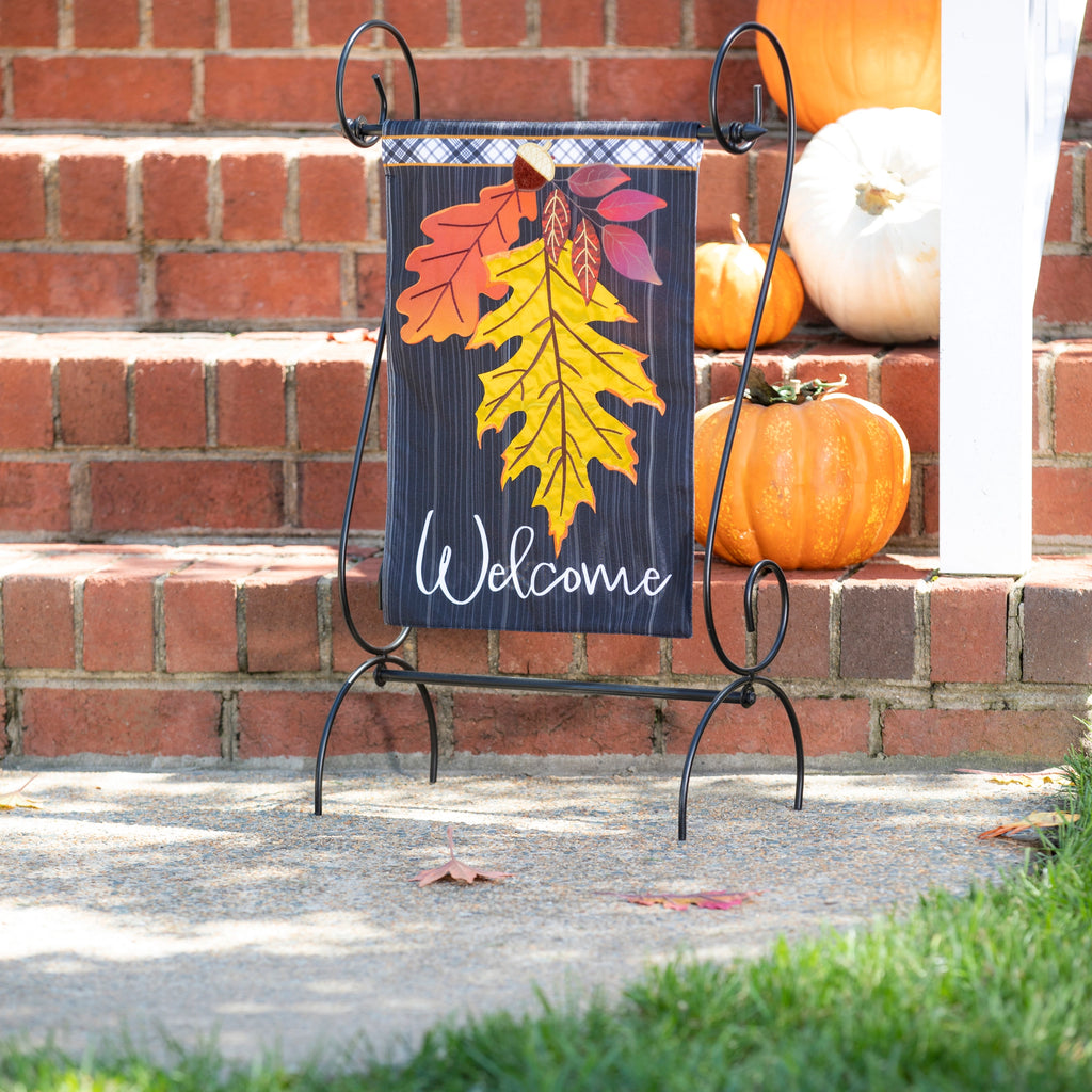 Welcome Autumn Leaves Garden Linen Flag - Monogram Market