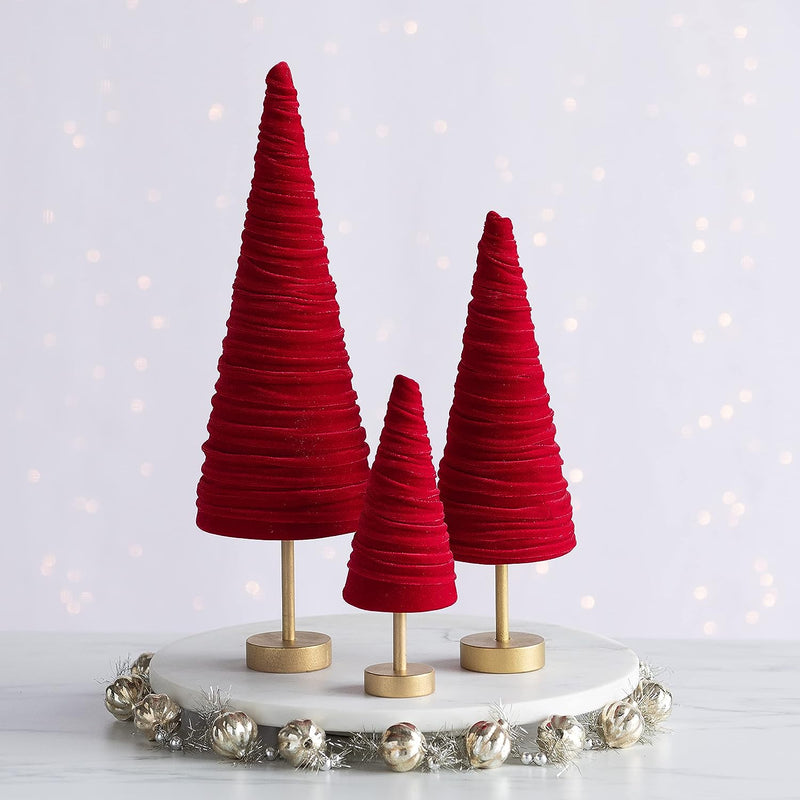 Handmade Pedestal Velvet Trees, RED - Monogram Market