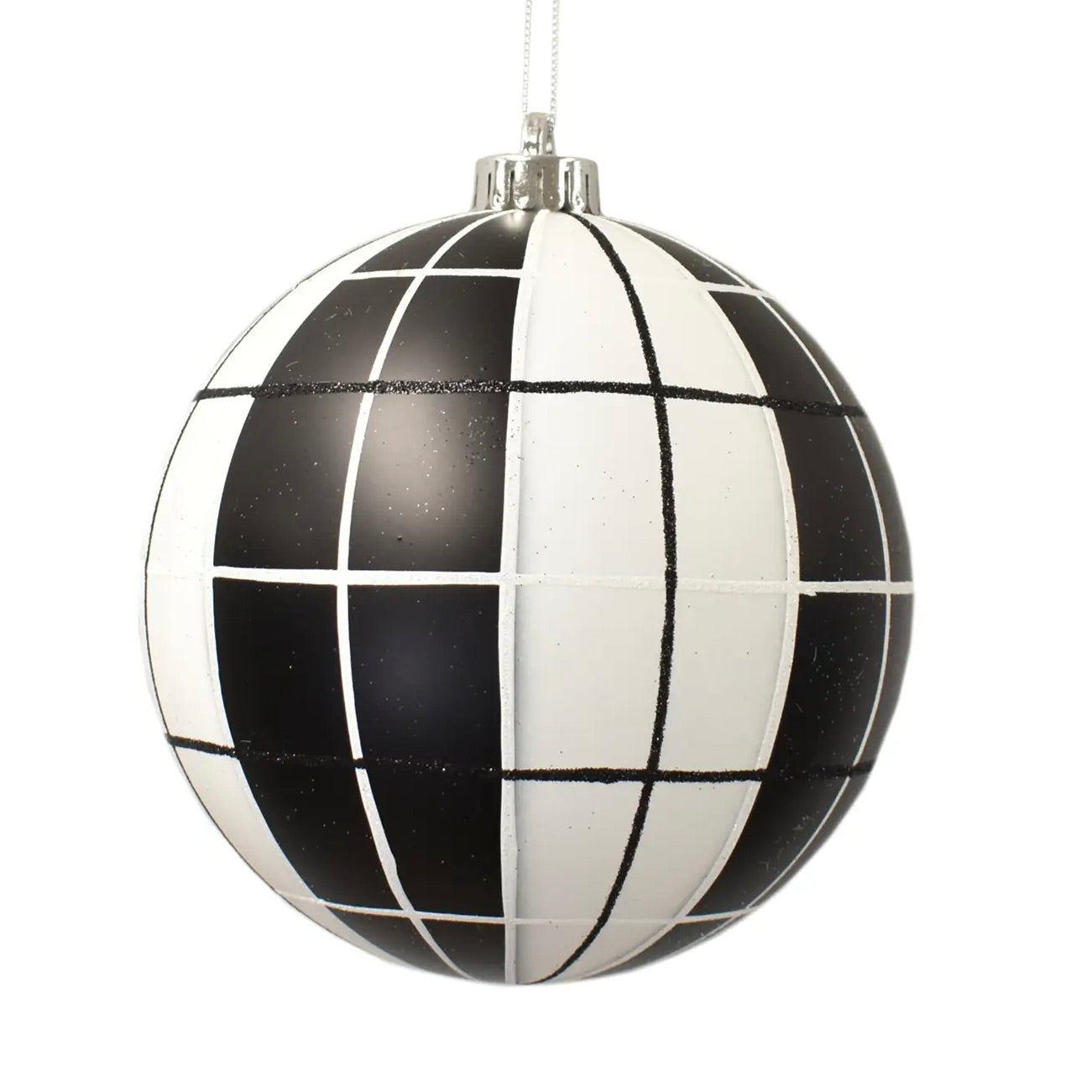 Plaid Ball Ornament - Black & White