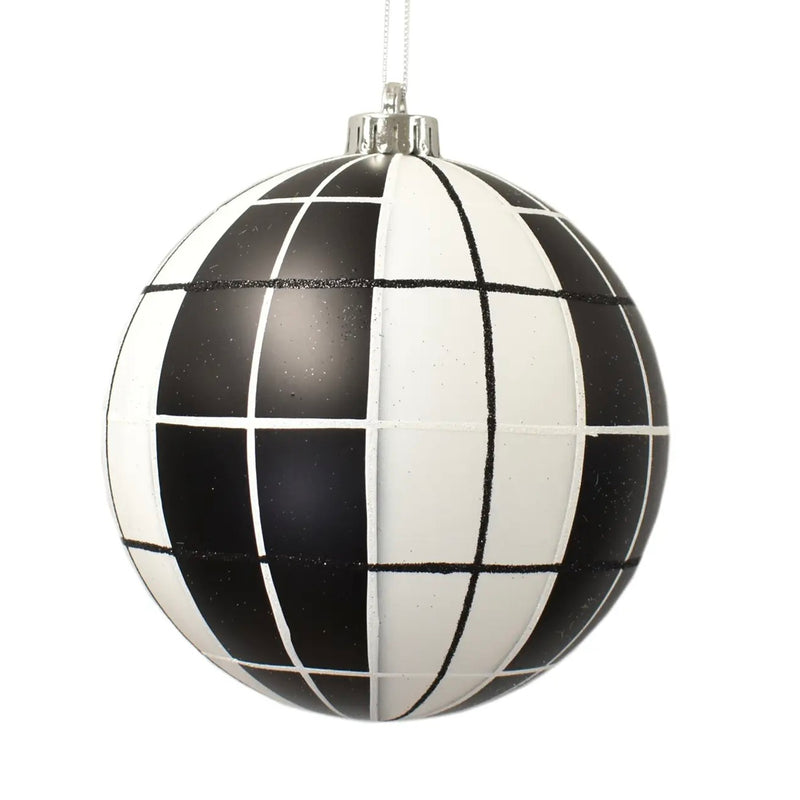 Plaid Ball Ornament - Black & White, 4" - Monogram Market