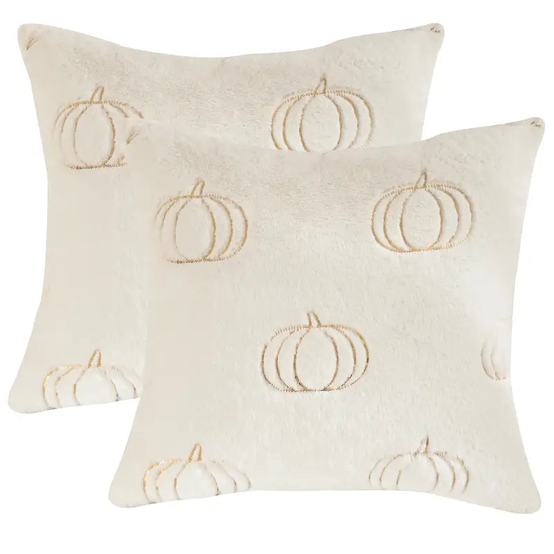 Sequin Pumpkin Embroidered Pillow Cover, Beige - Monogram Market