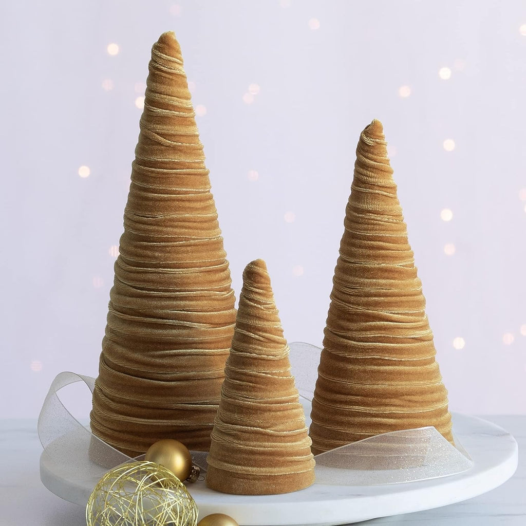 Handmade Velvet Cone Trees, GOLD - Monogram Market