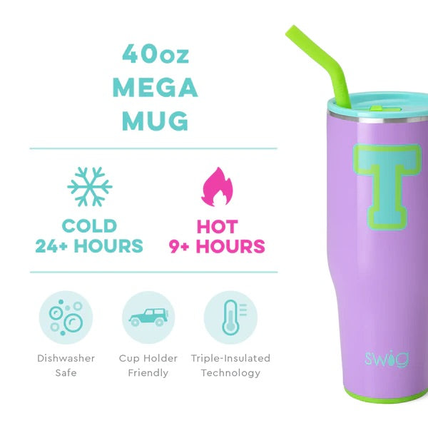 SWIG - 40oz Mega Mug, Ultra Violet Initial T - Monogram Market