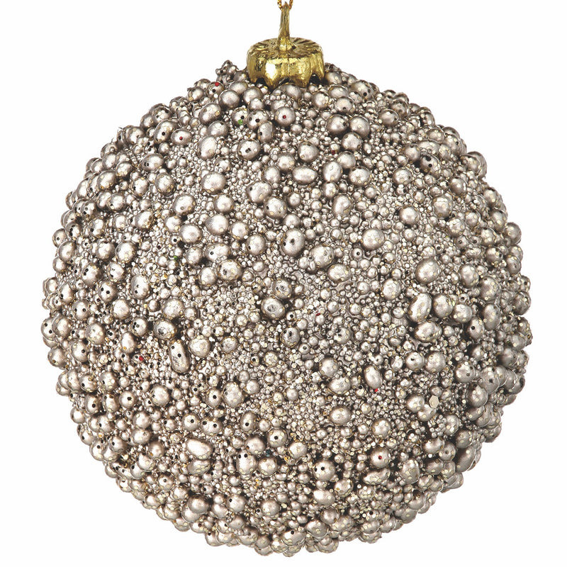 Champagne Glitter Metallic Mini Bead Ball Ornament, 4” - Monogram Market
