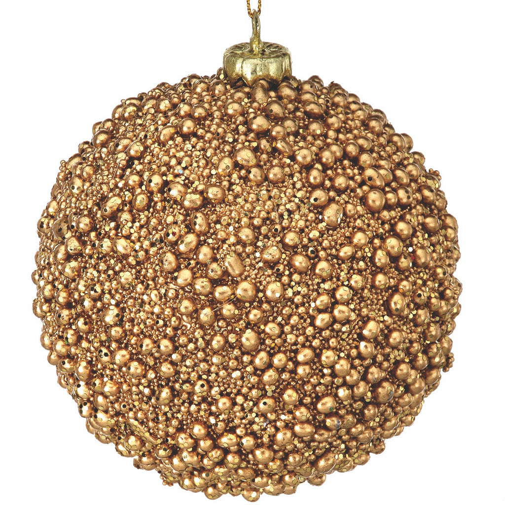 Gold Glitter Metallic Mini Bead Ball Ornament, 4” - Monogram Market