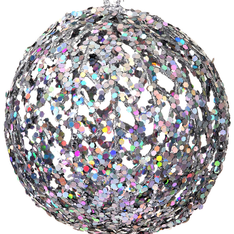 Silver Sequined Mesh Ball Ornament, 5” - Monogram Market